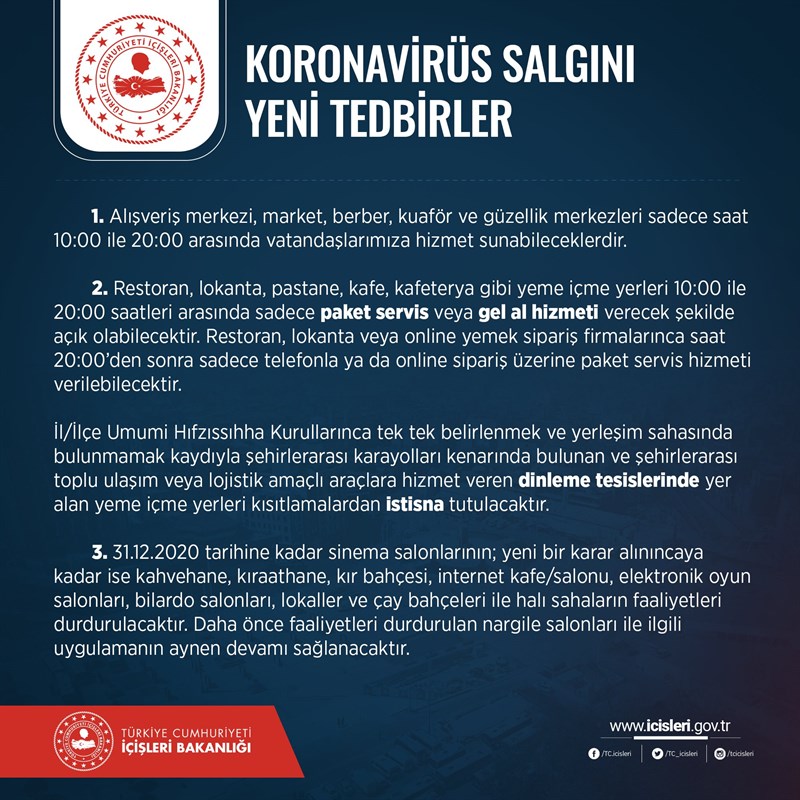 Koronavirüs Salgını ile Mücadelede Yeni Tedbirler
